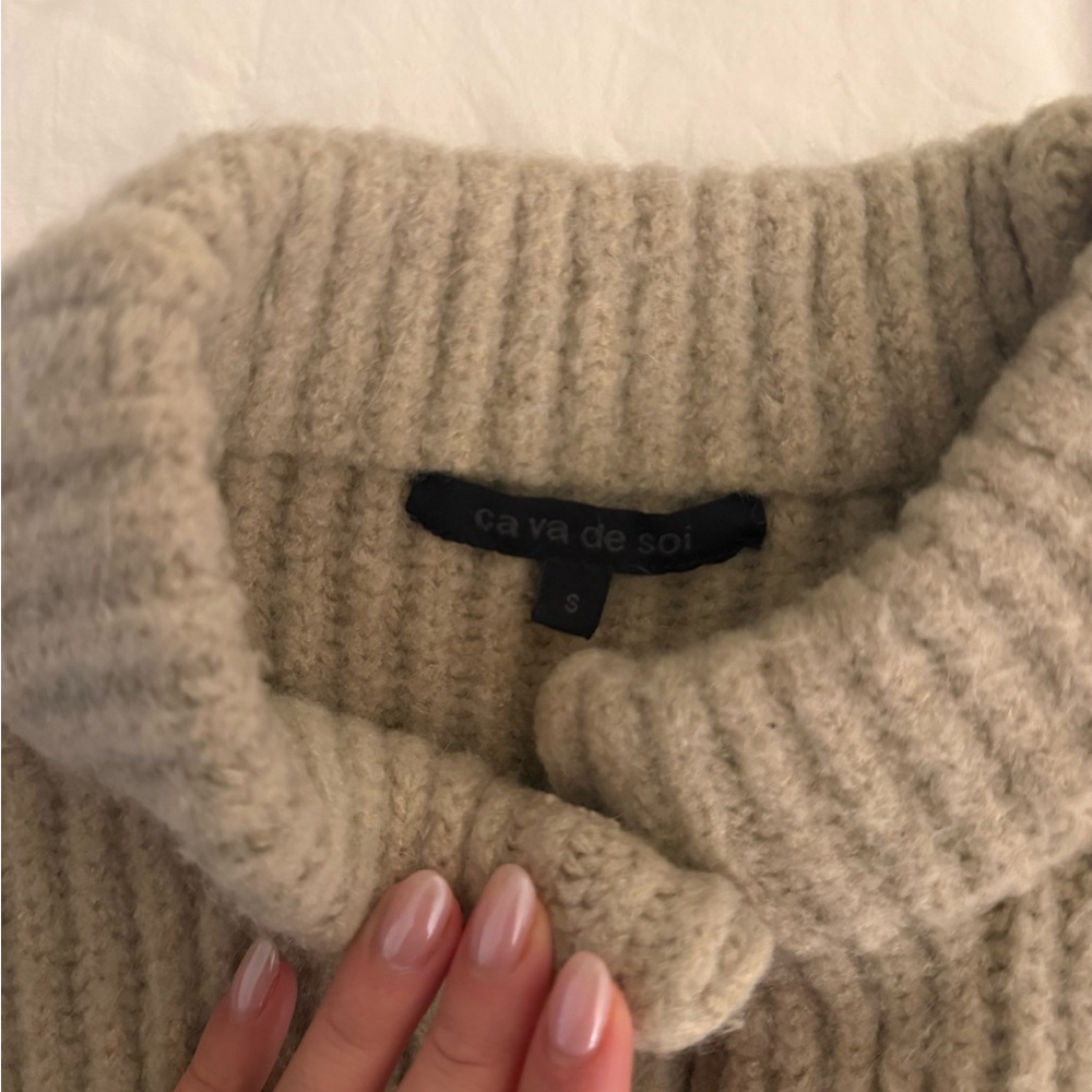 Neutral Beige Ribbed Button Cardigan Sweater - Picture 2 of 2